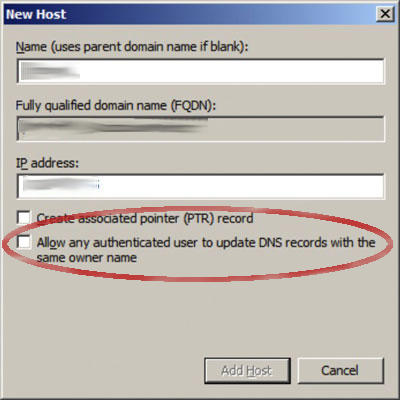 DNS allow updates Authenticated users