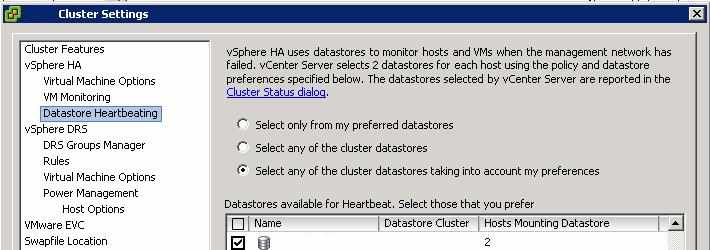 VMware Datastore heartbeats