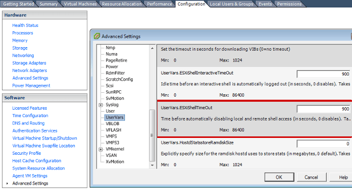 ESXi shell SSH timeout var