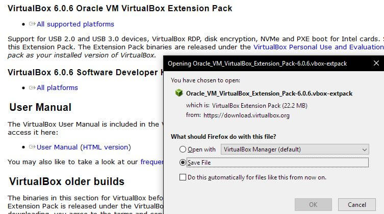 Oracle VM Virtualbox Extension Pack Descarga