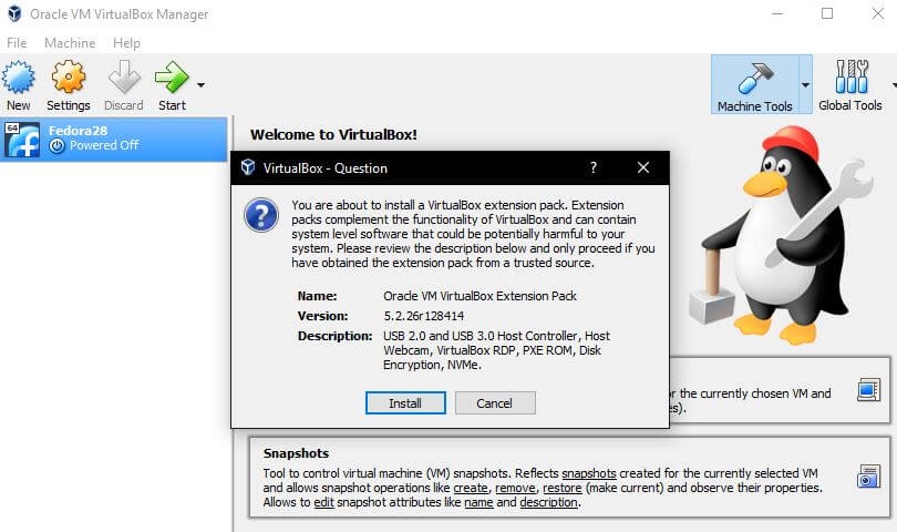 Oracle VM Virtualbox Extension Pack instalacion